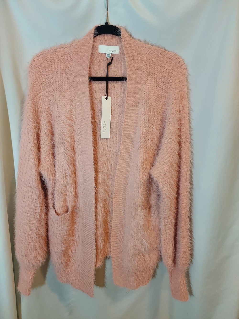 PINCH Blush Pink Fuzzy Eyelash Knit Open Front Cardigan Sweater NWT